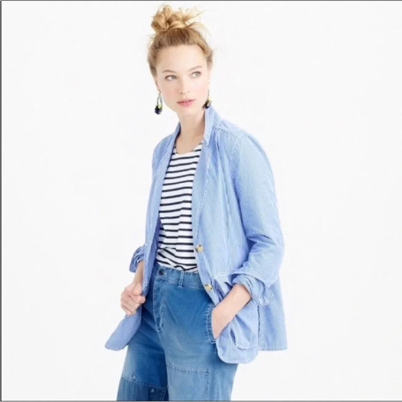 J. Crew Blue White Striped Deconstructed Shirt Blazer Women's Size 6 - Picture 3 of 12